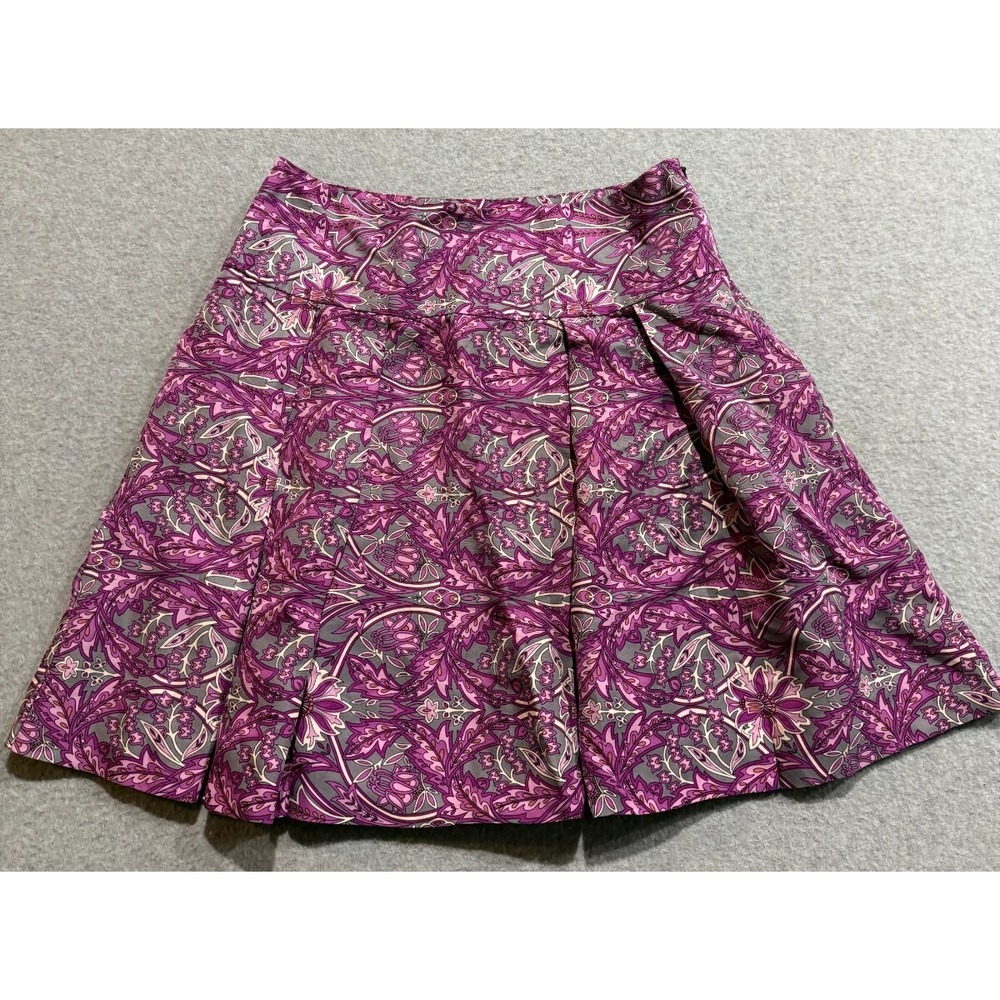 Banana Republic Skirt Sz 2 Gray, Pink Purple Paisley Floral Pleated Silk Elegant
